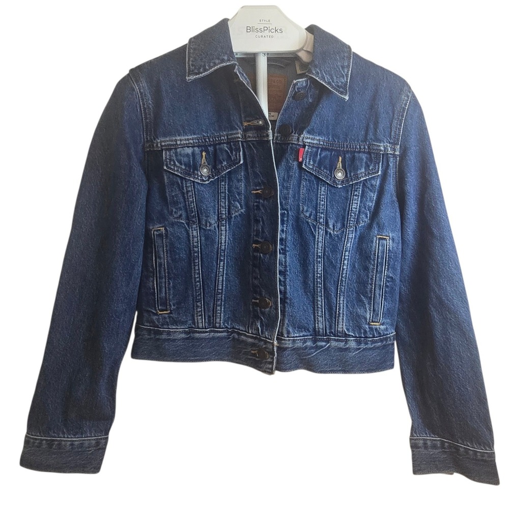 Levi's Premium Denim Trucker Jacket Womens‎ S Blue Cropped Classic Jean Jacket